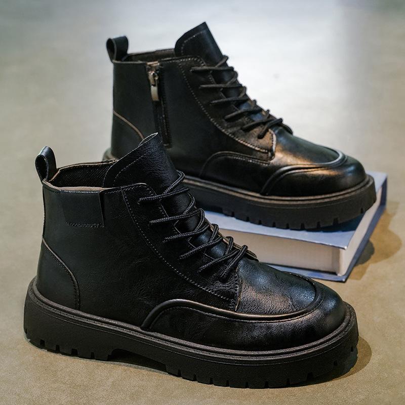 Autumn men s high-top business casual British soft leather velvet leather shoes platform thermal short boots Martin boots men s cotton boots 44