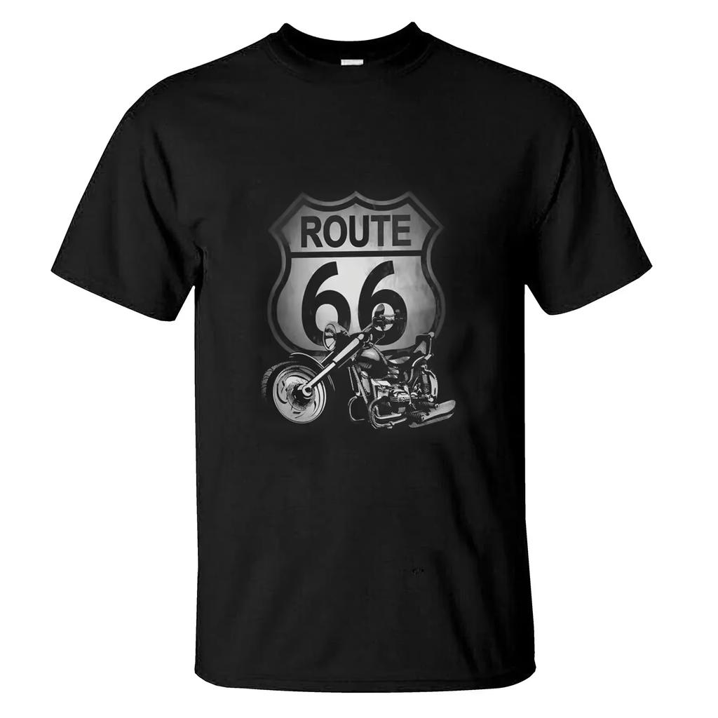 2026 New Vintage US Route 66 Motorcycle Road Print Tshirt Short Sleeve Streetwear Mens and Womens Tshirt Mens Top