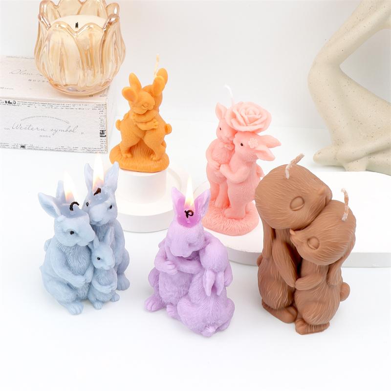 Easter Couple Rabbit Silicone Candle Mold DIY Hugging Rabbits Rabbit Family Designs Handmade Candles Gypsum Crafts Easter Gifts