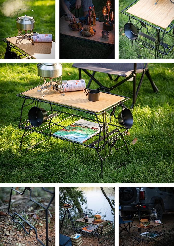 Stohovací stojan Camping Moon Stohovací stojan Dřevěný Železný stůl Černý T-238P