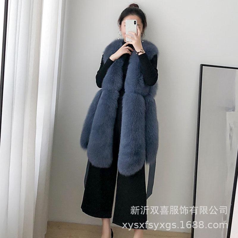 Autumn and winter new warm casual fur vest women's medium and long imitation fox hair splicing vest