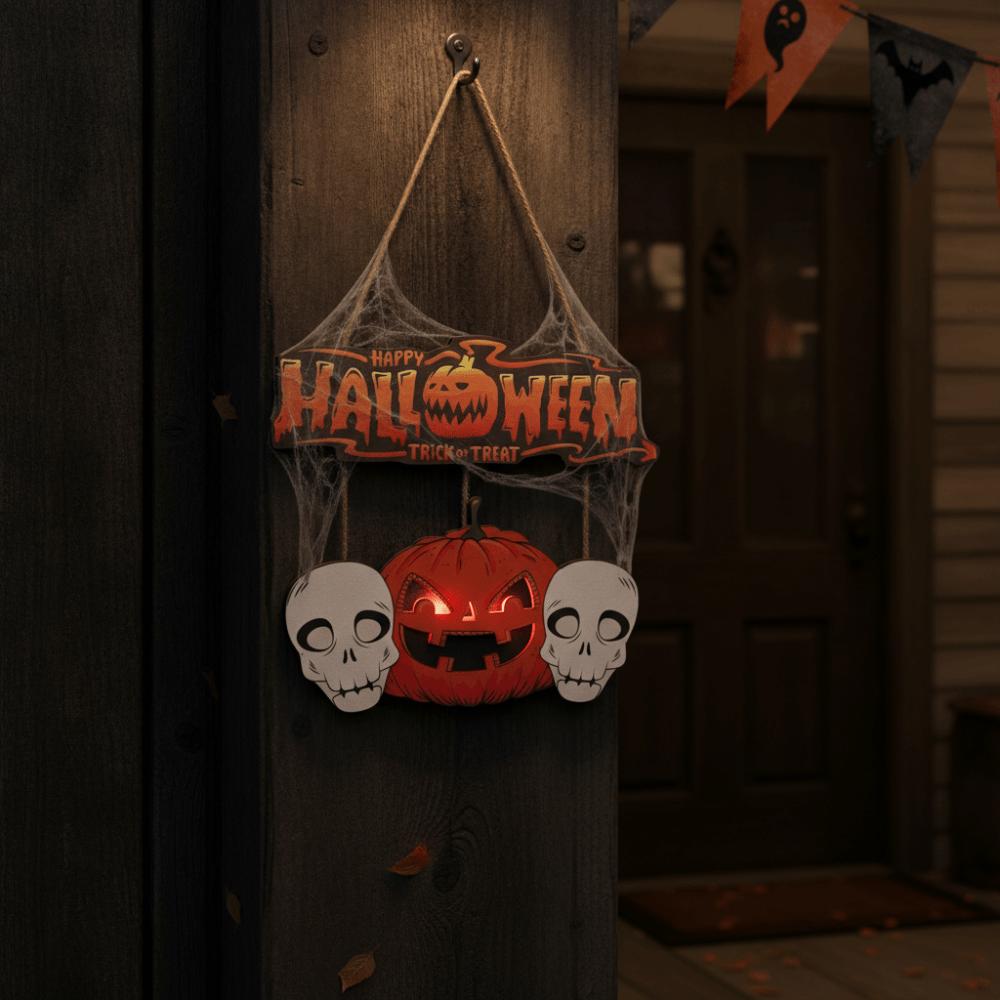 Wooden Halloween Pumpkin Welcome Sign 2D Flat Door Hanging Haunted House Hanging Door Plate  Wall