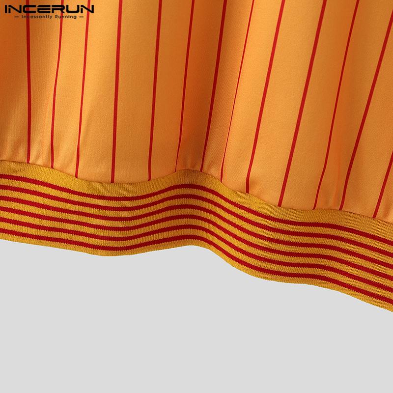 INCERUN Men Round Neck 3/4 Sleeve Striped Print Stitching Summer T-shirts Tops