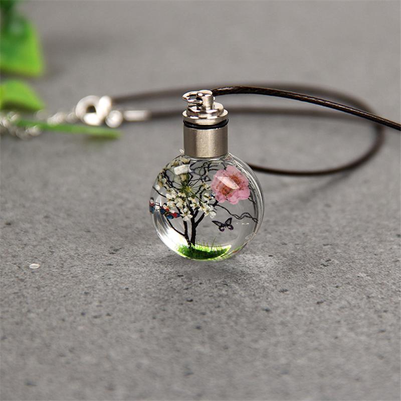 New Luminous Dried Flower Butterfly Glass Ball Women Necklace Pendant Rope Chain Necklace for Women Strip Leather Choker