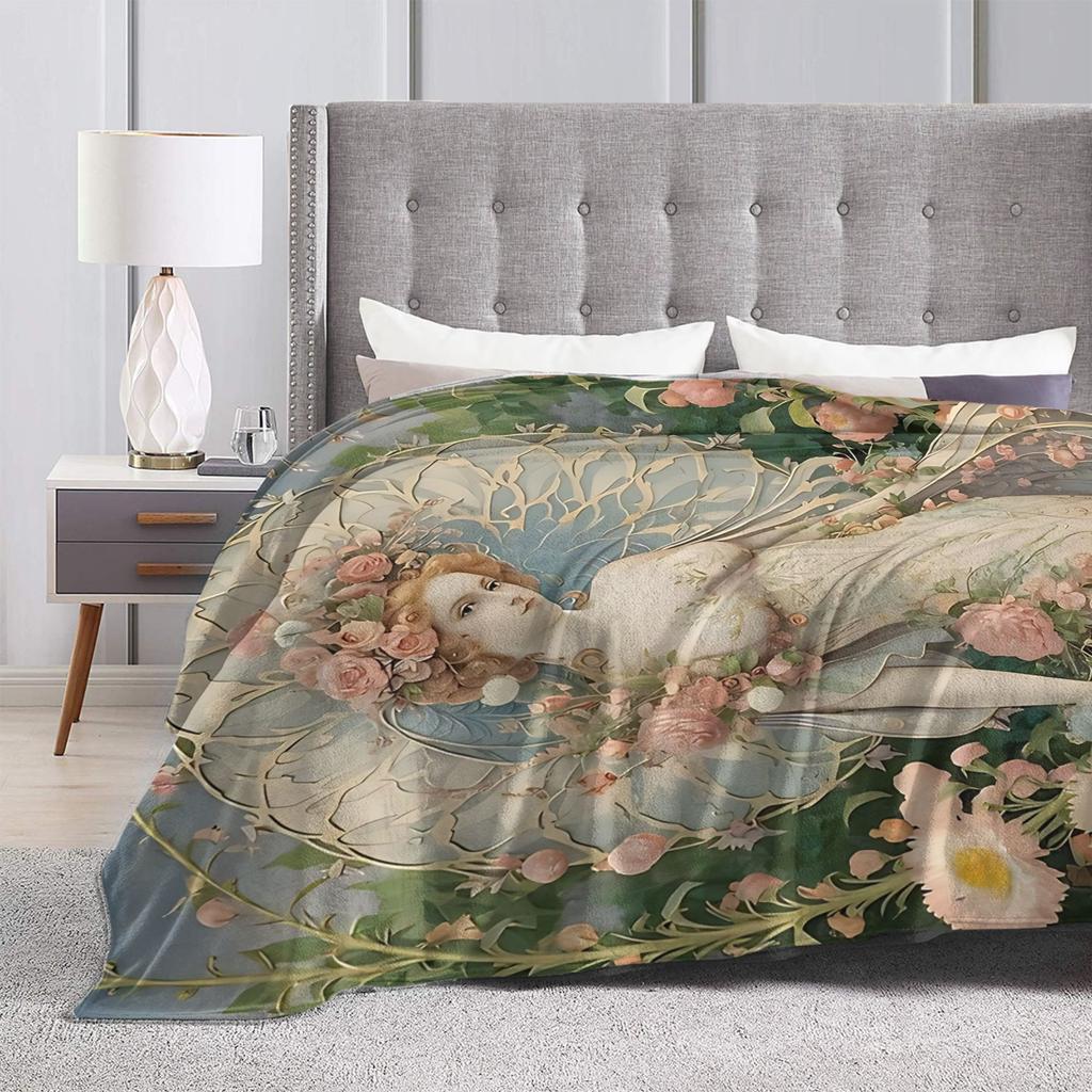 Language of Flowers Alphonse Mucha Blankets Soft Novelty Plush Bedding Throws For Students Couch Chair Sofa Bed Bed Cover