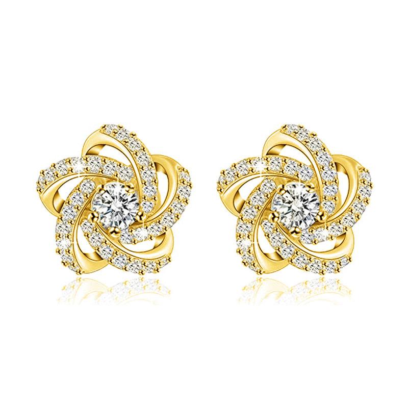 Cross Pentagram Zircon Stud Earrings Female, Flower Flower Small Fragrance Temperament Winding Earrings, Versatile Earrings