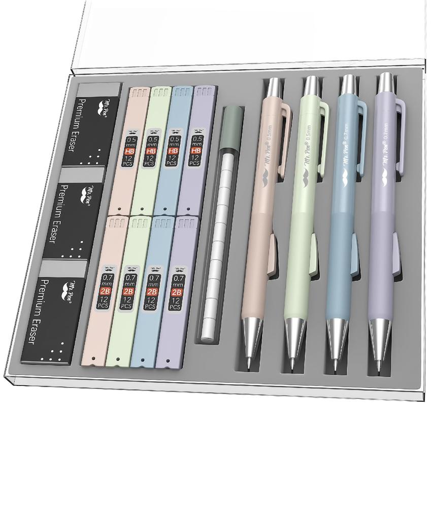 Mr. Pen Pastel Mechanical Pencil Set – 4-Pack, 0.5mm & 0.7mm, Fast-Click Aesthetic Cute Writing Pencils for Students & Office Supplies