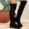 Fashion Women Ankle Boots 2025 New Belt Buckle Long Boots Western Style Pleated Flats Boots Women Square Heel Comfortable Shoes Women