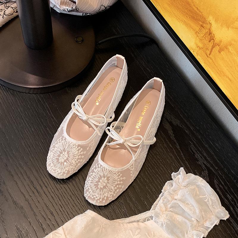 Grape Style Mesh Lace Bowknot Square Toe Hidden Heel Mary Jane Shoes for Women, Summer Collection