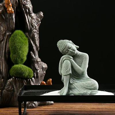 Statue Jardin Bouddha Thaïlande Décoration Aquarium Figurine Bouddhisme Décor Table Paysage Maison Statue Zen Grès Vert