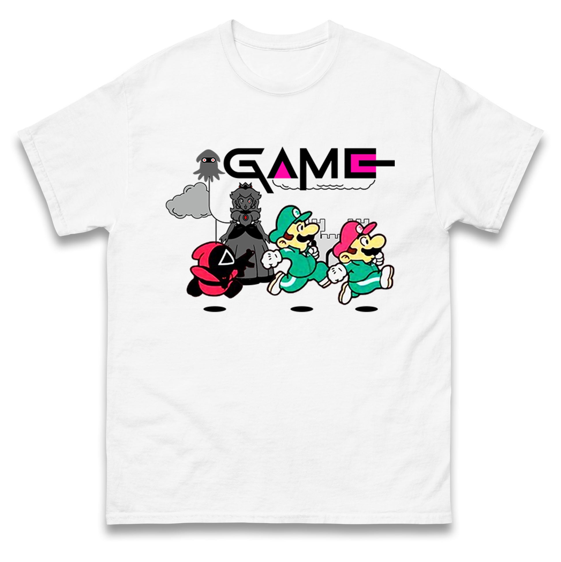 Squid Game Super Mario Spoof Princess Peach Guard Mens T Shirt Womens Tops Tees M