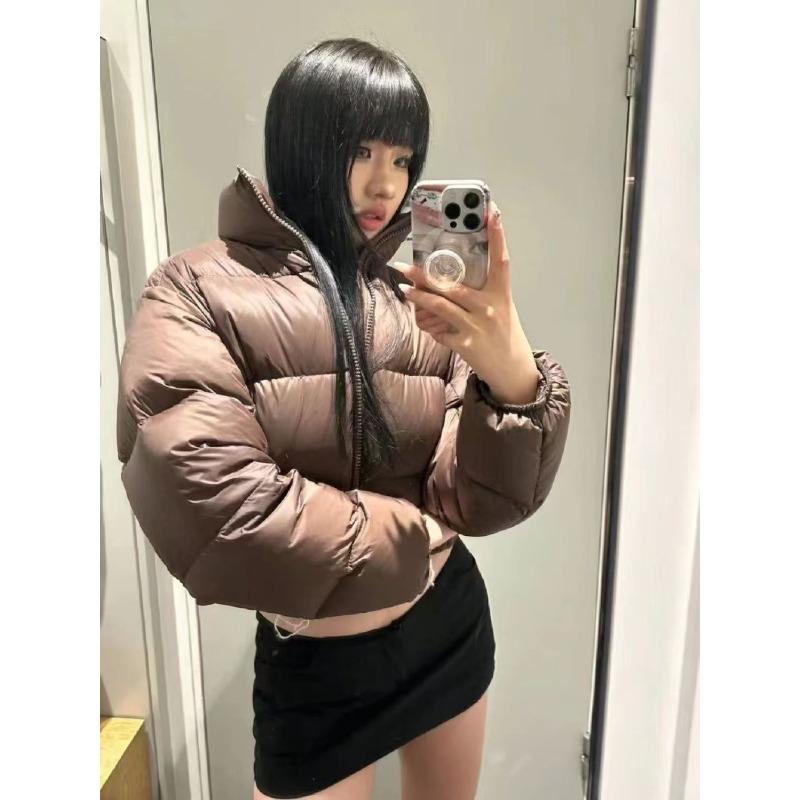 American Short Women's Winter Down Cotton Jacket Small Solid Color Stand Collar Thickened Warm