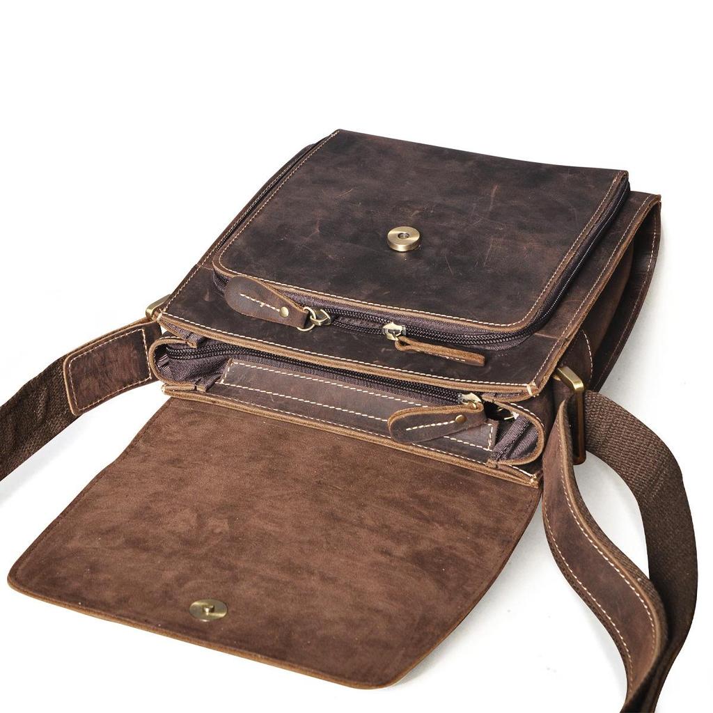 Herren Vintage Crazy Horse Oberleder Rindsleder Crossbody Sling Tasche 10 Zoll Umhängetasche Für Outdoor Reisen Geschäftsgebrauch