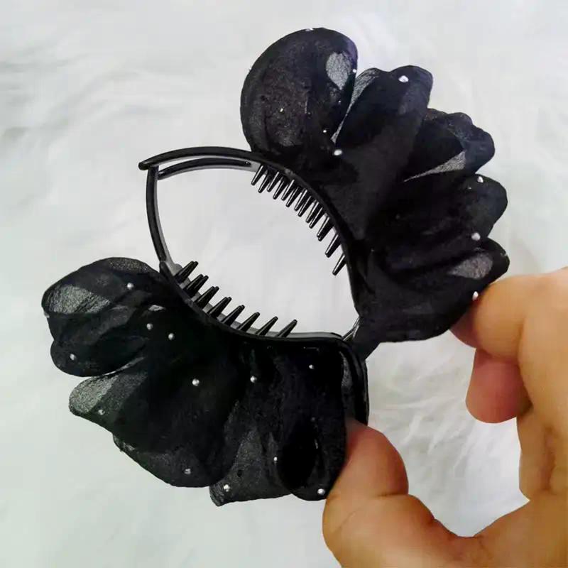 Elegant Flower Hair Clip – Resin Bow Mesh Ponytail Holder Korean Style Solid Color Gift