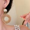 Wood Rattan Weave Earrings Flower Beach Jewelry Retro Bohemian Drop Earrings  Wedding