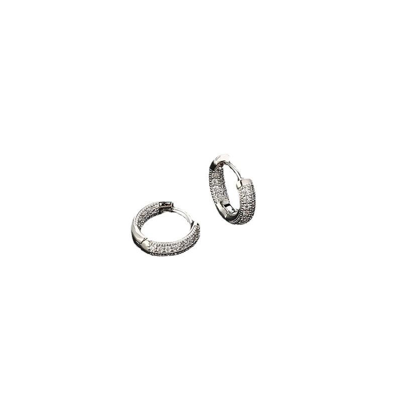 Simple Gold Rose Gold Full Zircon Stud Earrings Fashionable Versatile Hoop Earrings For Women