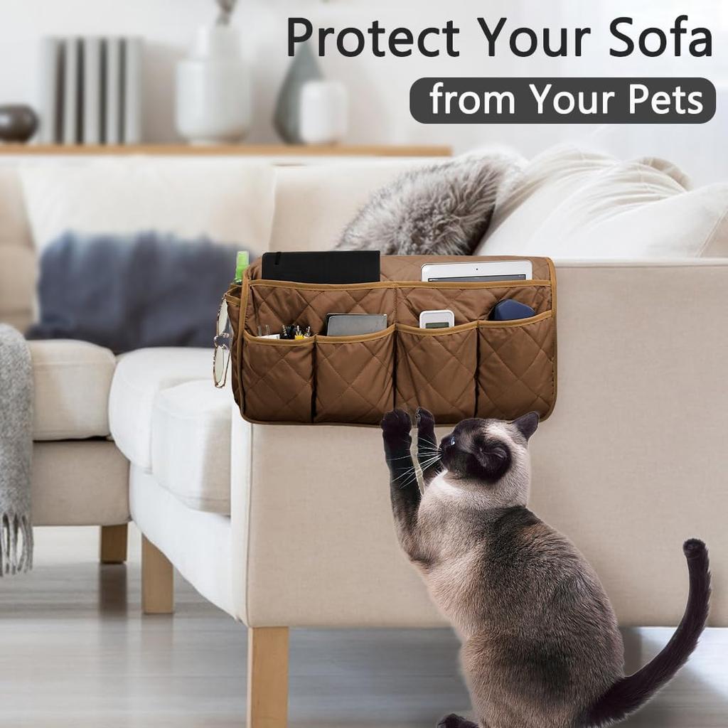 Sofa Armrest Organizer Non-Slip Arm Chair Bedside Caddy Storage Organizer for Recliner Couch with 14 Pockets for Cell Phone TV Remote Control