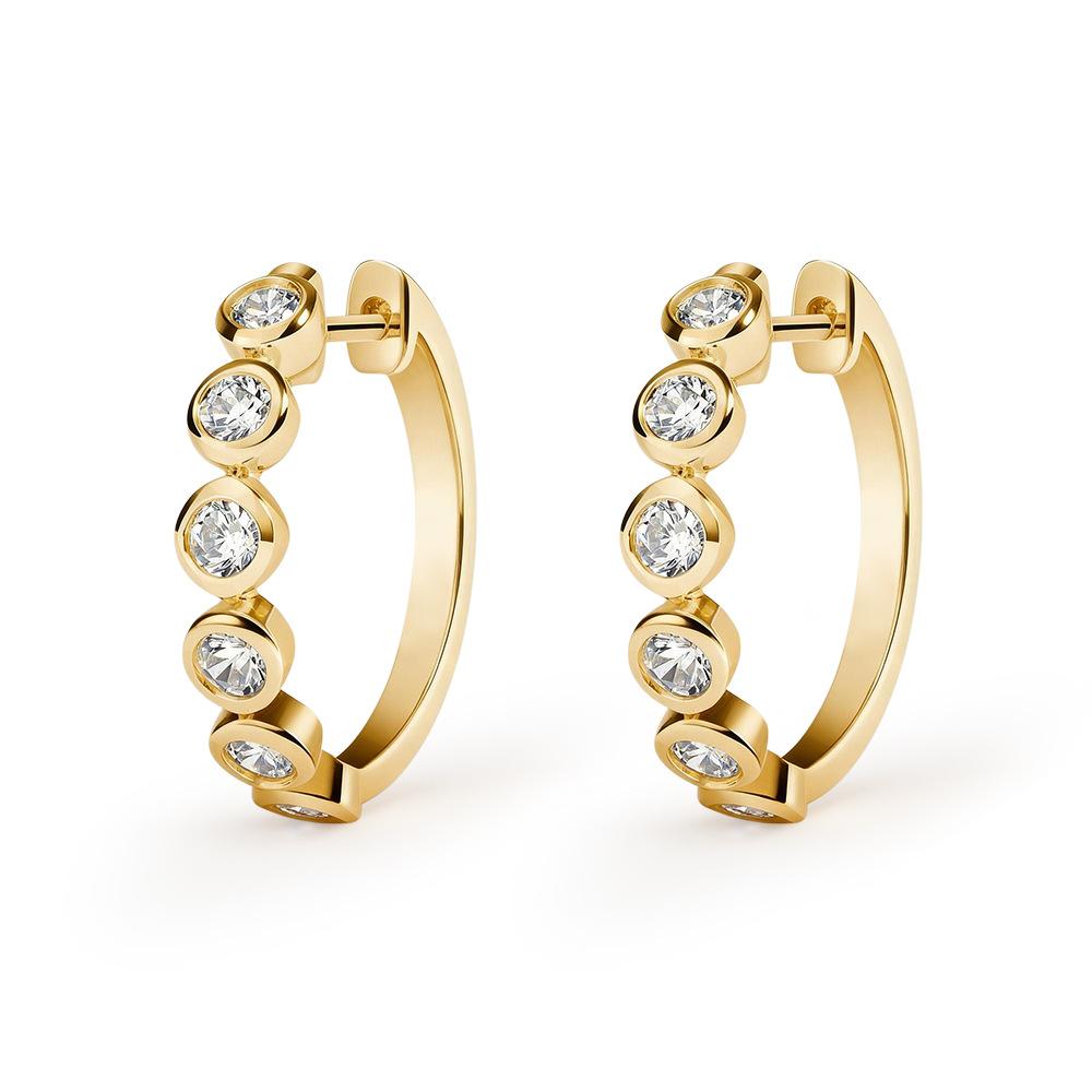 925 Sterling Silver Gold Plated Moissanite Hoop Earrings for Women | Dainty Cuff Huggie Earrings with Sparkling Stones золотой