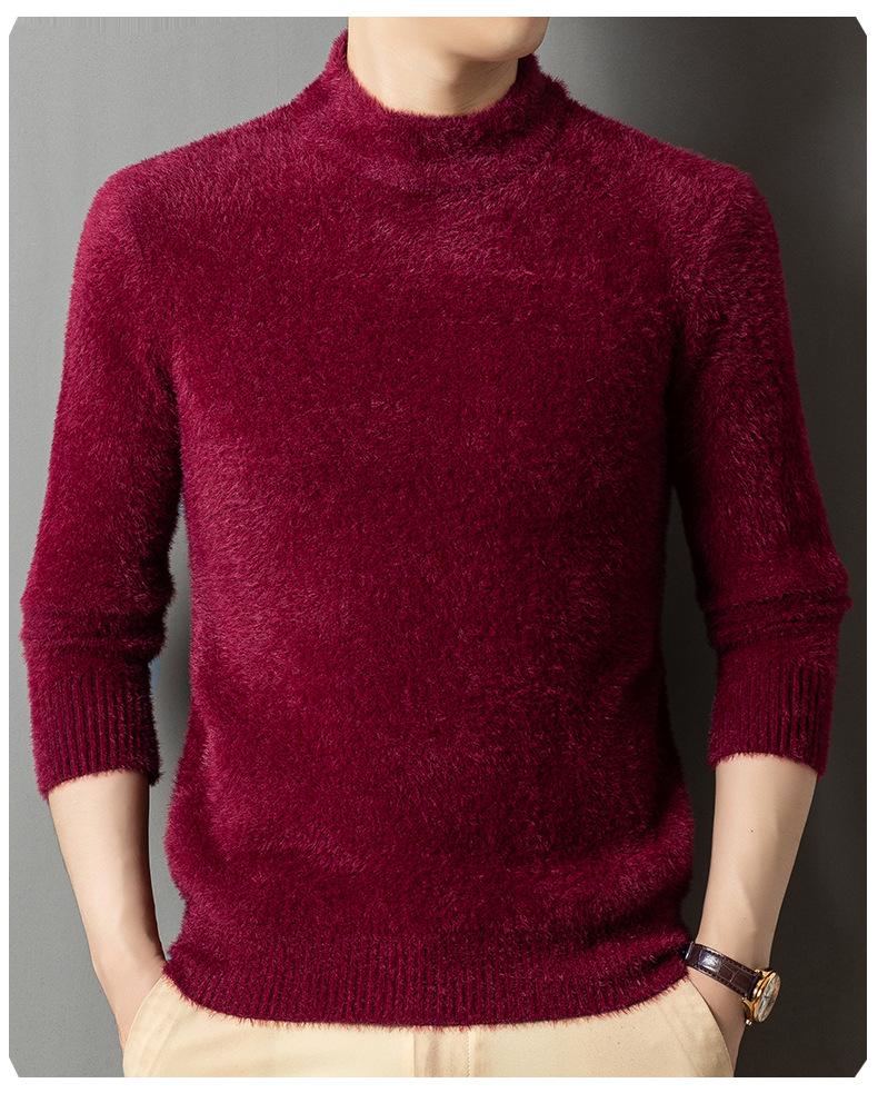 Men's Winter Knitwear: Mink Velvet, Half-High Collar Pullover Sweater