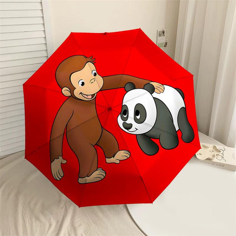 

1PC Curious George Panda Umbrella-8-Rib Reinforced Portable Folding Travel Suitable for All Seasons Outdoor Daily Use-H0370