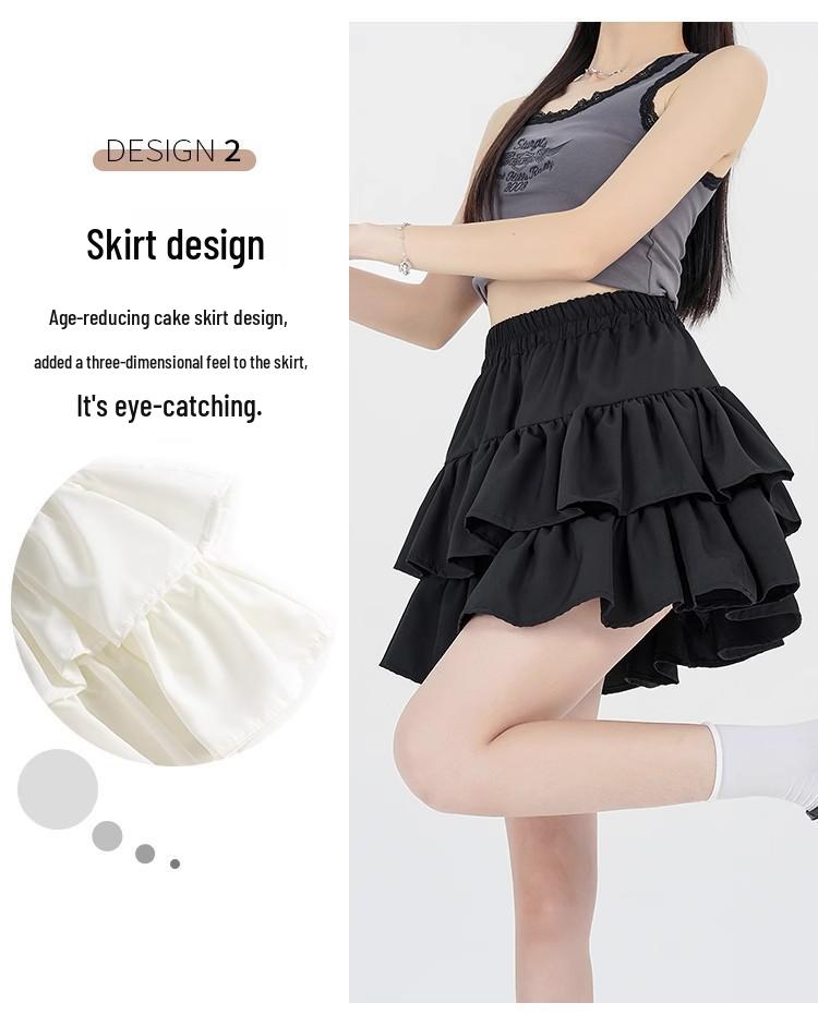 Spring 2025 Women's Black High Waist A-Line Puffy Half Umbrella Skirt