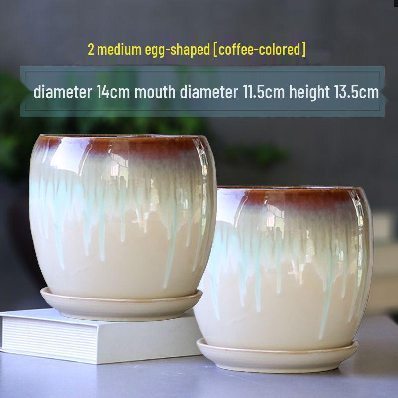 Breathable Ceramic Flower Pot with Tray for Gardenia and Succulents, Chinese Style, Large and Durable for Balcony Use.