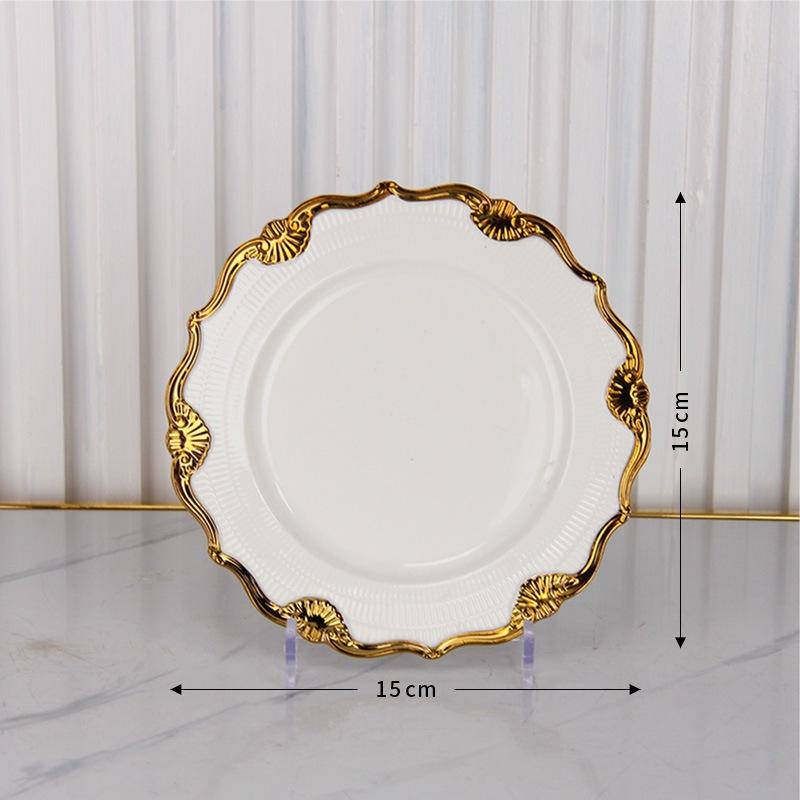 

Набор посуды класса люкс с золотым краем и изысканным рельефным дизайном, керамические тарелки, тарелки для рыбы, миски, тарелки для западной кухни, тарелки для стейка