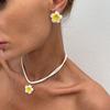 Romantisches Blumenanhänger-Halskettenset Harzschmuck Seilkette Choker Mit Ohrringen Elegant Frauen Süß Lieblich Sommer Strandmode Boho Schmuckset