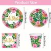Pink Hawaiian Paper Cups Napkins Plates Tropical Luau Party Supplies Disposable Plates and Party Napkins Tropical Palm Leaf and Hibiscus Aloha