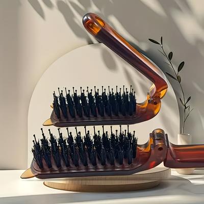 Amber Portable Folding Hair Brush with Bristles - Ideal for All Hair Types, Durable Handle, Perfect for Travel