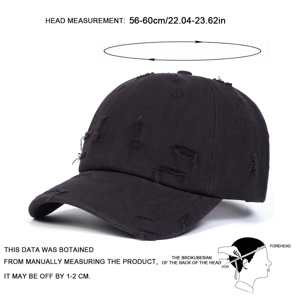 Men Solid Color Vintage Holes Wash Baseball Cap Outdoor Adjustable Sunscreen Leisure Hat Spring Autumn Travel Tourism Beach Vacation