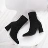 Fashion Spring Autumn New Thick Heel Suede Pointed Shoes Women's Warm Fashion High Heels Sexy Versatile Short Boots Botte Femme Hiver
