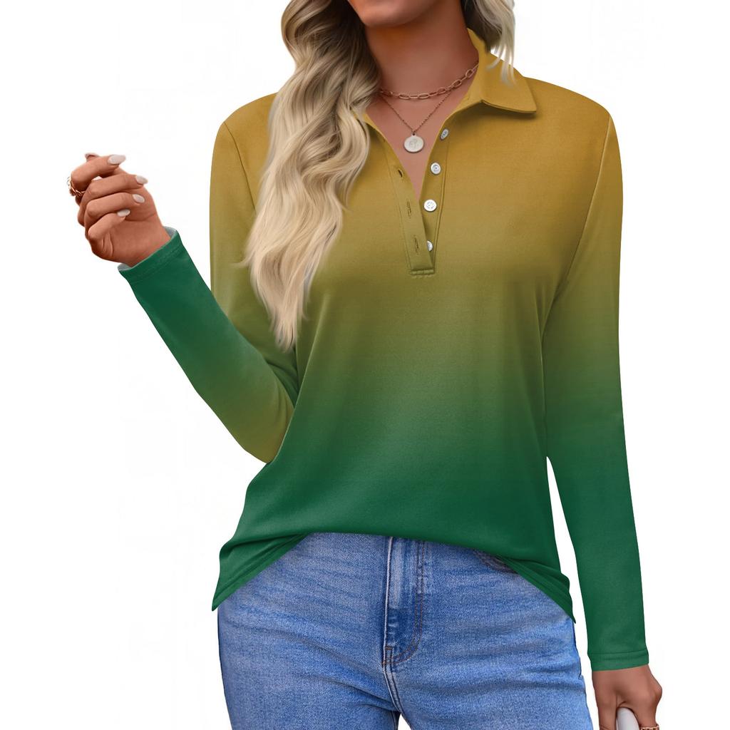 Women's Fashion Casual Lapel Short Long Sleeve Print Shirt Women's Button Up Tops