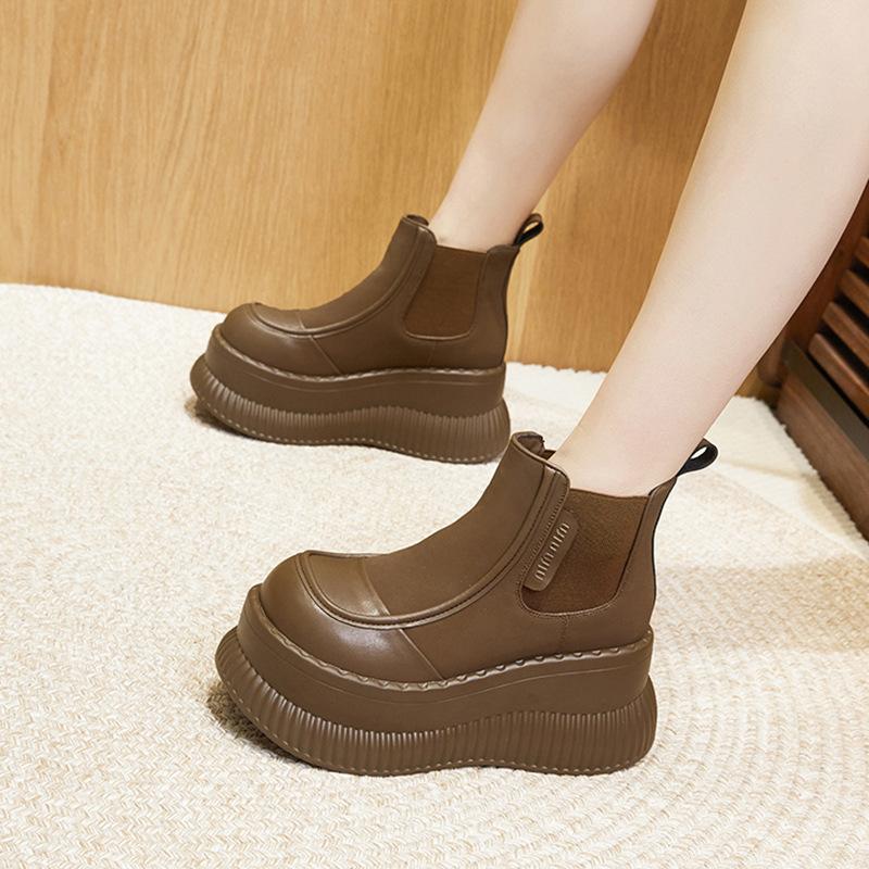 thick-soled cigarette boots women's autumn and winter new mid-tube Chelsea women's boots versatile height-increasing short boots black Martin boots
