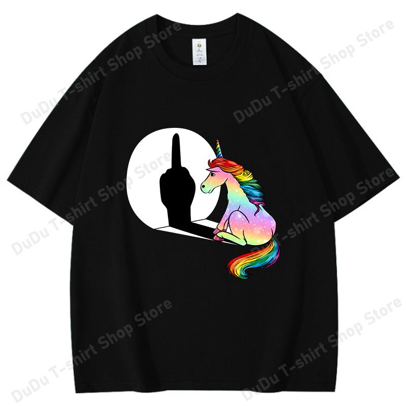 Funny Unicorn Middle Finger Printed TShirts Women Unisex Short Sleeve Cotton 100 Round Neck Tee Shirt Casual Summer Tops