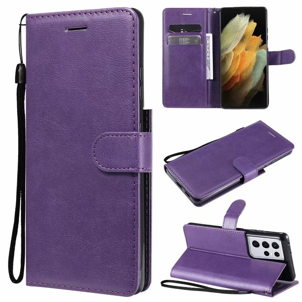 Suitable for Samsung S21 plus mobile phone leather case A02S solid color leather pattern card wallet holder protective case A52