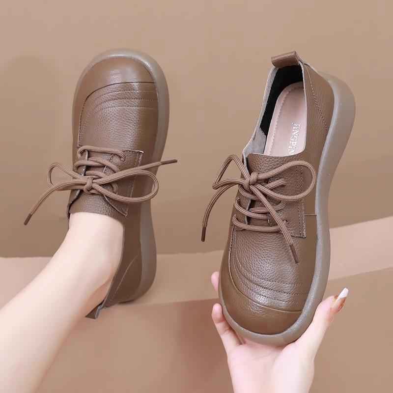 Fashion GKTINOO Genuine Cow Leather Loafers Soft Sole Flats Women Shoes 2024 Autumn Round Toe Lace Up Casual Sneakers Large Size