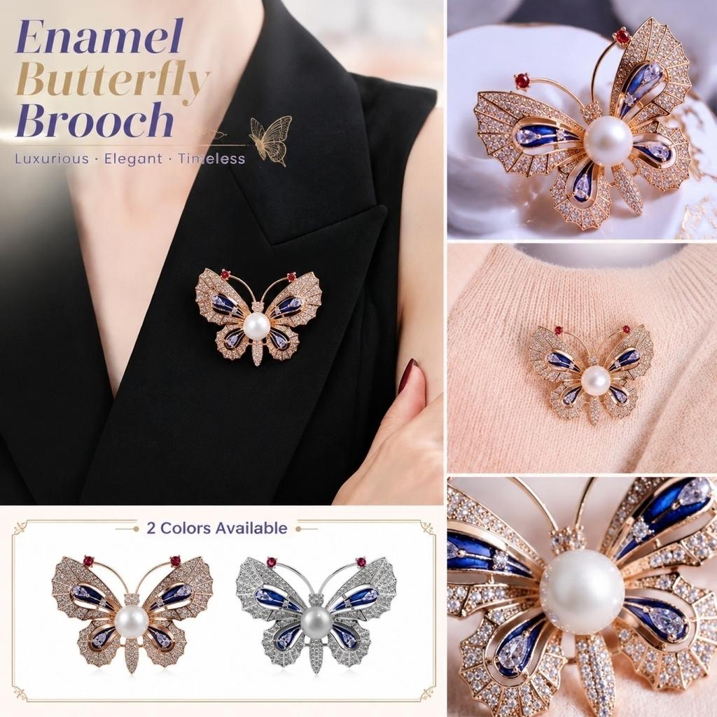 Fashion Enamel Painted Butterfly Brooch High-End Vintage Style Elegant Brooch Pin Luxury Suit Accessory Versatile Decoration for Women
