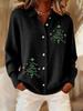 2026 New Women's 3D Print Lapel Cardigan Knit Shirt - European American Christmas Autumn Winter Top