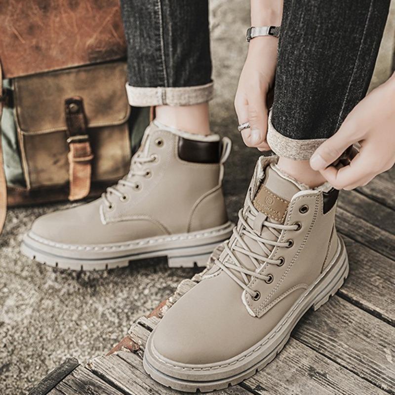 Fashion Large Size Men's Winter Boots Fashion High-top Casual Leather Boots Winter Plush Warm Cotton Boots for Men Waterproof Snow Botas
