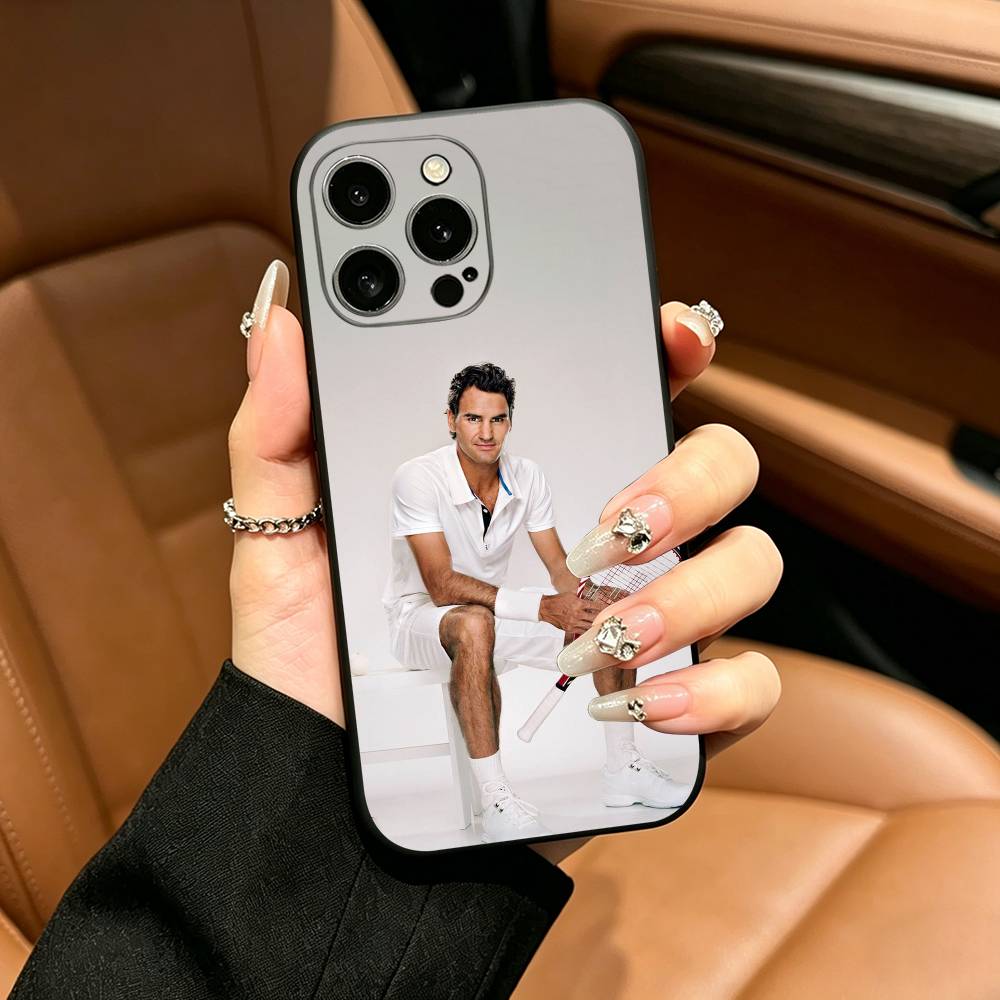 Roger Federer Tennis Legend Phone Case For iPhone 17,16,15,14,13,12,11 Pro Max,16/15/14Plus,XS Soft Black Cover