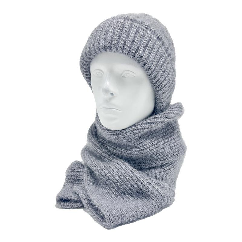 

Autumn and winter solid color scarf hat integrated hat cold-proof and warm female cycling cute scarf knitted hat average size (56-58cm) сірий колір
