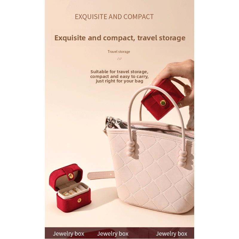 Portable Jewelry Box Pu Mini Ring Box Earring Storage Jewelry Box Snap Button