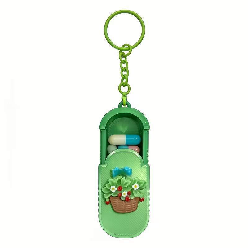Waterproof Keychain Pill Organizer Tulip Pattern Portable Compact Pill Case Small for Outdoor Activities Daily Medication Carry