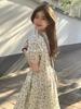 New summer women's clothing coffee break Platycodon French floral dress women's spring chic long skirt