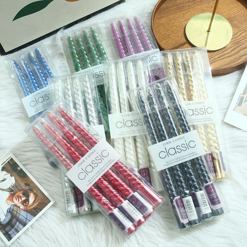 Colorful European-style Electroplated Threaded Long Pole Candles Christmas Wedding Birthday Chinese Valentine's Cone Candles Romantic Decoration