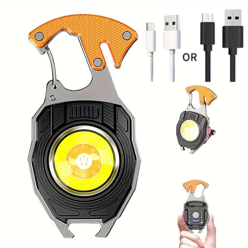 Mini COB Keychain Flashlight USB Rechargeable Portable LED Work Light with Magnetic Base for Camping Fishing Outdoor Emergency