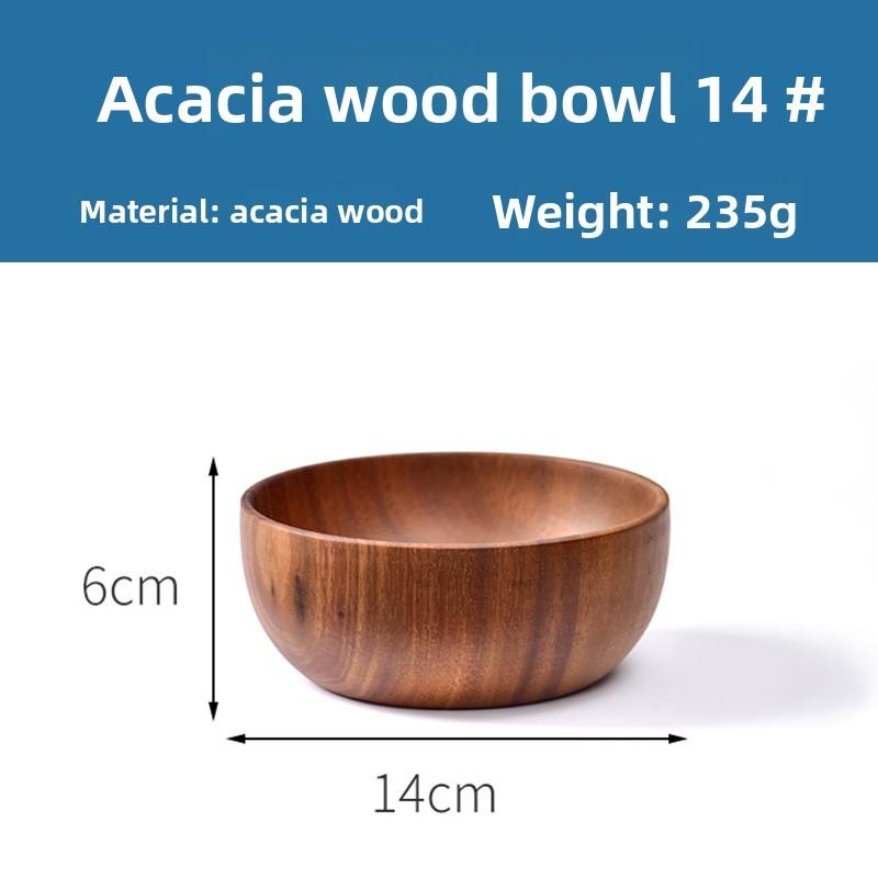 Acacia Wood Salad Bowl, Wooden Creative Rice Bowl, Environmentally Friendly Round Wooden Bowl