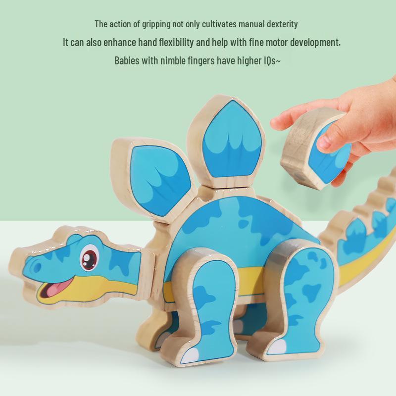 DIY Magnetic Wooden Dinosaur 3D Puzzle Blocks - Educational Toy for Children