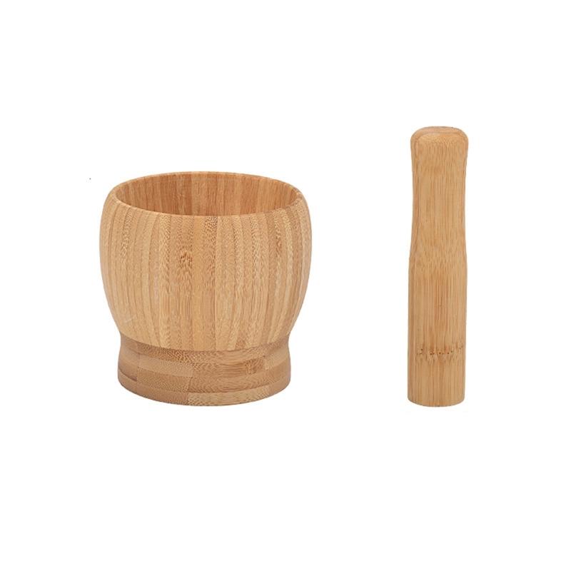 Garlic Pounding Bowl Set With Wooden Finish and Hand Pestle for Seasoning Use During Family Meal Making at Table